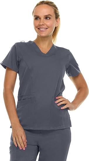 Medichic Eleanor V-Neck Top with Tall Joelle Elastic Drawstring Cargo Pants Scrub Set - Pewter Grey