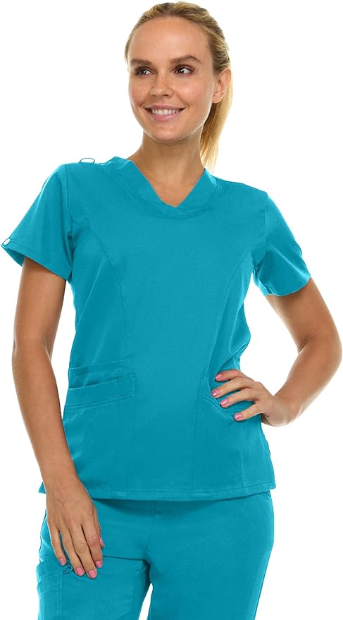 Medichic Eleanor V-Neck Top with Tall Joelle Elastic Drawstring Cargo Pants Scrub Set - Teal
