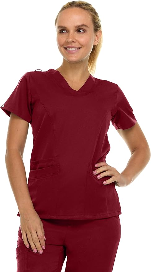 Medichic Eleanor V-Neck Top with Tall Joelle Elastic Drawstring Cargo Pants Scrub Set - Wine