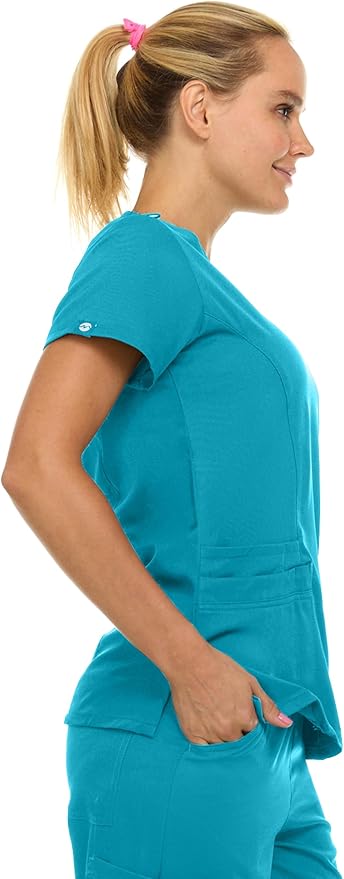 Medichic Eleanor V-Neck Top with Tall Joelle Elastic Drawstring Cargo Pants Scrub Set - Teal