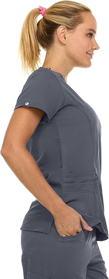 Medichic Eleanor V-Neck Top with Tall Joelle Elastic Drawstring Cargo Pants Scrub Set - Pewter Grey