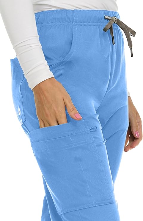 Medichic Eleanor V-Neck Top with Tall Joelle Elastic Drawstring Cargo Pants Scrub Set - Ceil Blue