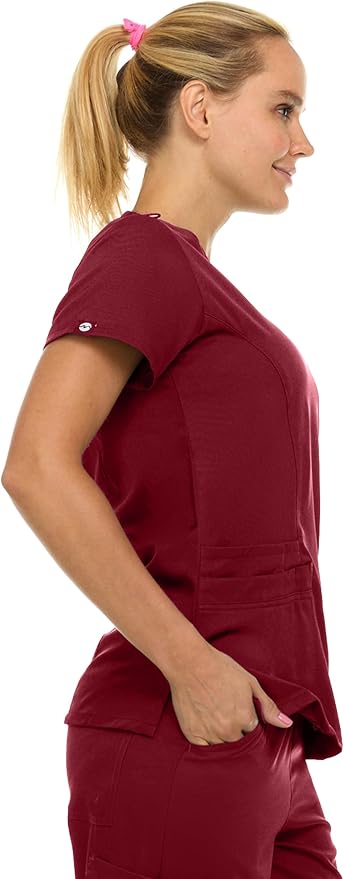 Medichic Eleanor V-Neck Top with Tall Joelle Elastic Drawstring Cargo Pants Scrub Set - Wine