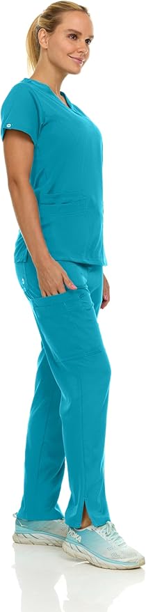 Medichic Eleanor V-Neck Top with Tall Joelle Elastic Drawstring Cargo Pants Scrub Set - Teal