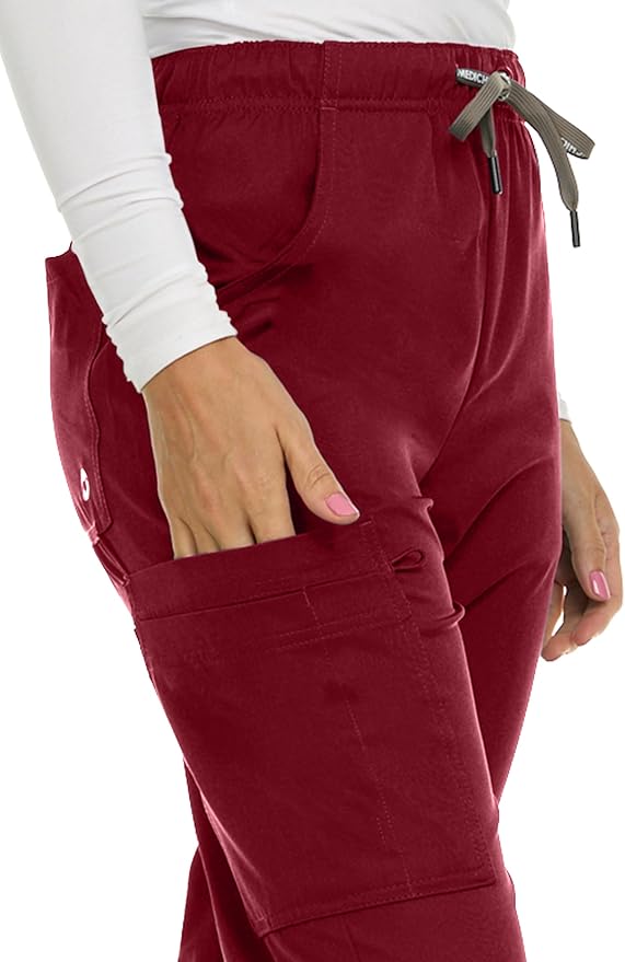 Medichic Eleanor V-Neck Top with Tall Joelle Elastic Drawstring Cargo Pants Scrub Set - Wine