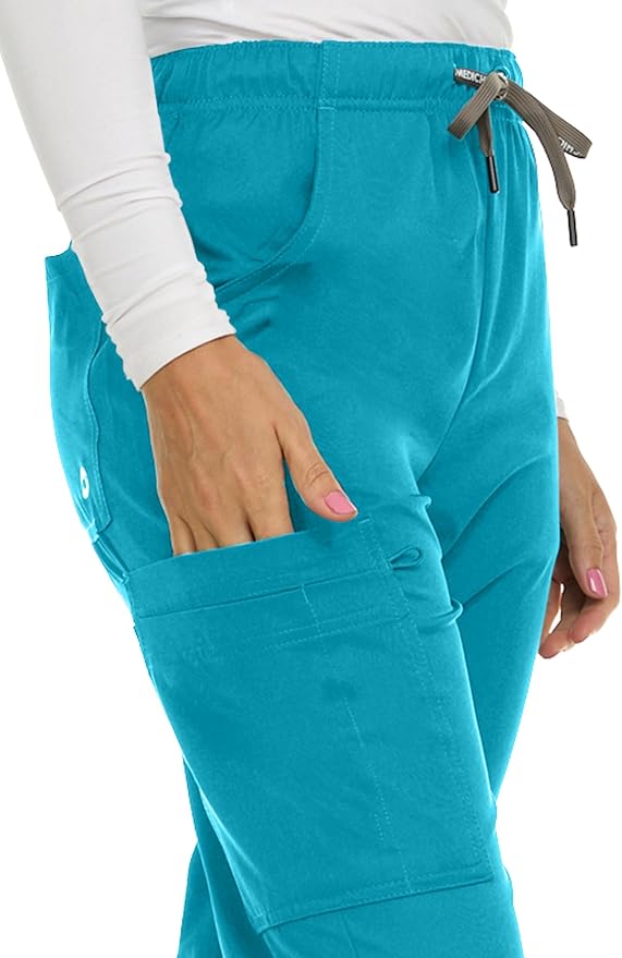 Medichic Eleanor V-Neck Top with Tall Joelle Elastic Drawstring Cargo Pants Scrub Set - Teal