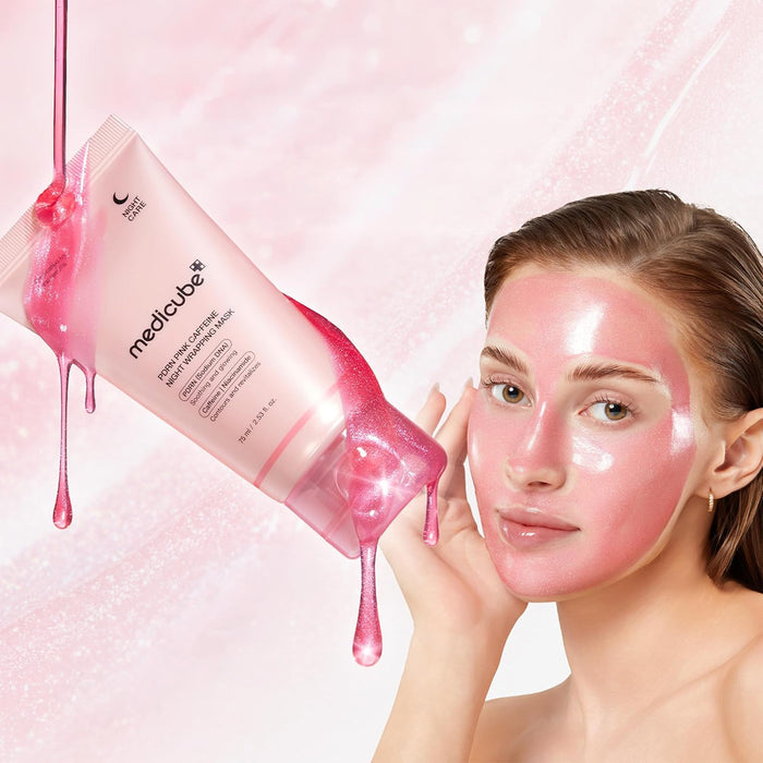 MEDICUBE PDRN Pink Caffeine Night Wrapping Mask - naktinė veido kaukė