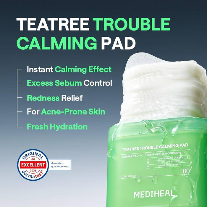 Mediheal Teatree Trouble Calming Pad (100 Pads) ضمادة ميدي هيل المهدئة لمشاكل شجرة الشاي - Princess Cosmetics Qatar