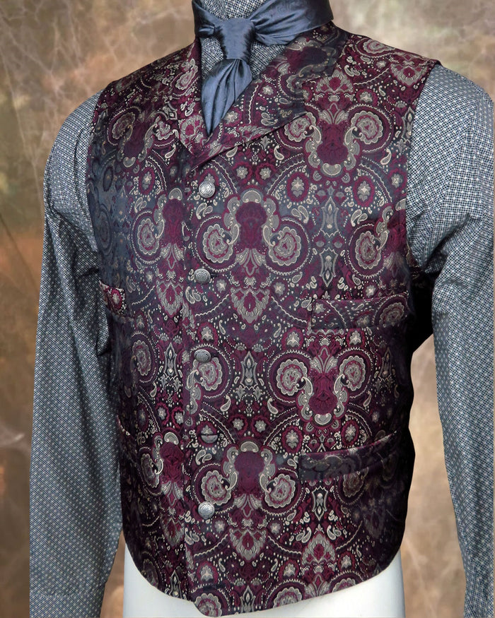 Men's Brocade Vest - Burgundy