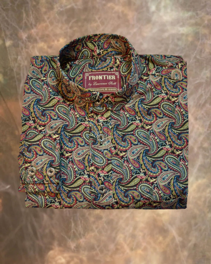 Men’s Dakota Shirt – Black Maroon and Tan Paisley