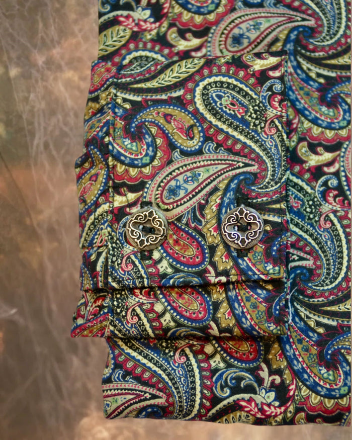 Men’s Dakota Shirt – Black Maroon and Tan Paisley