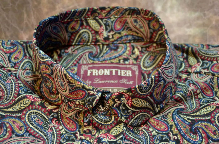 Men’s Dakota Shirt – Black Maroon and Tan Paisley