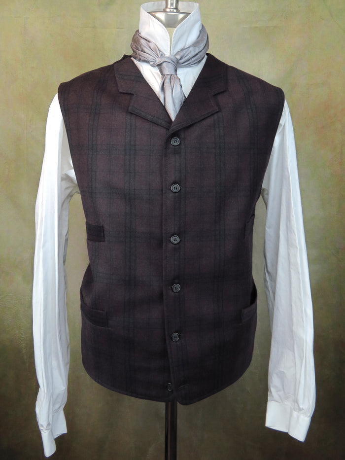 Men's Notch Vest - Burgundy and Charcoal Glen Plaid #791-B