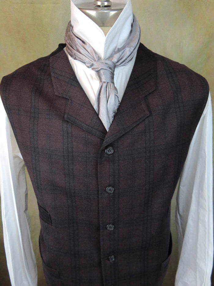 Men's Notch Vest - Burgundy and Charcoal Glen Plaid #791-B