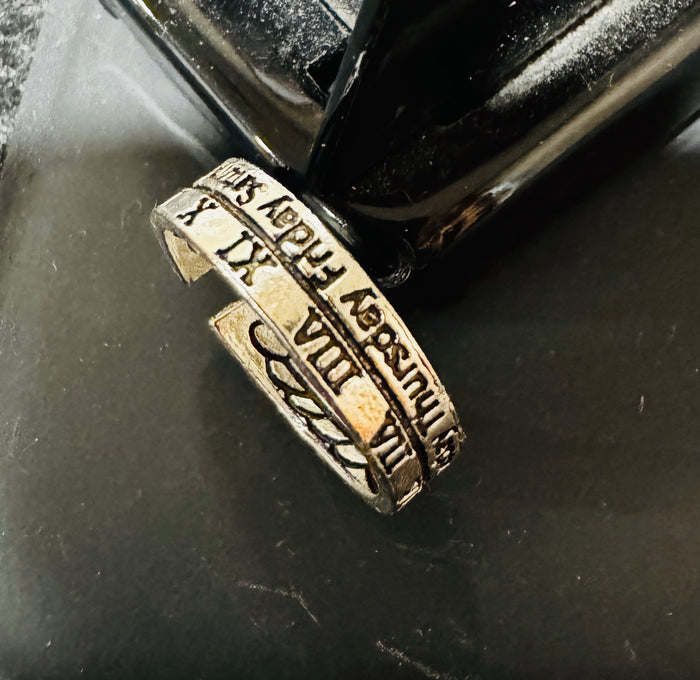 Men/Women Adjustable Silver Roman Numeral Open Cuff Finger Ring w/ Engraved Days