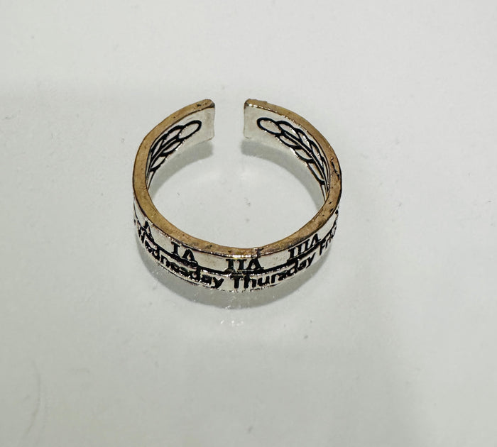 Men/Women Adjustable Silver Roman Numeral Open Cuff Finger Ring w/ Engraved Days