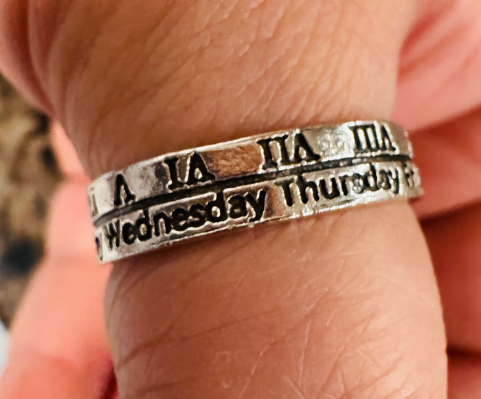 Men/Women Adjustable Silver Roman Numeral Open Cuff Finger Ring w/ Engraved Days