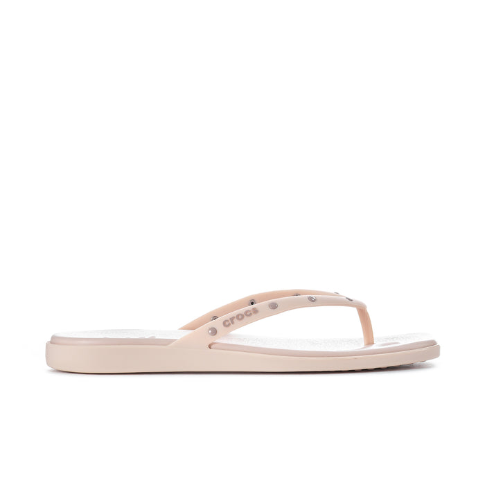 Women's flip-flops in light pink with thong strap and textured footbed
