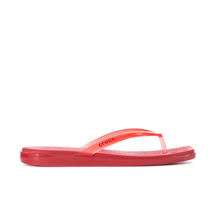 Womens red jelly Crocs flip-flop sandals with thong strap and contoured footbed