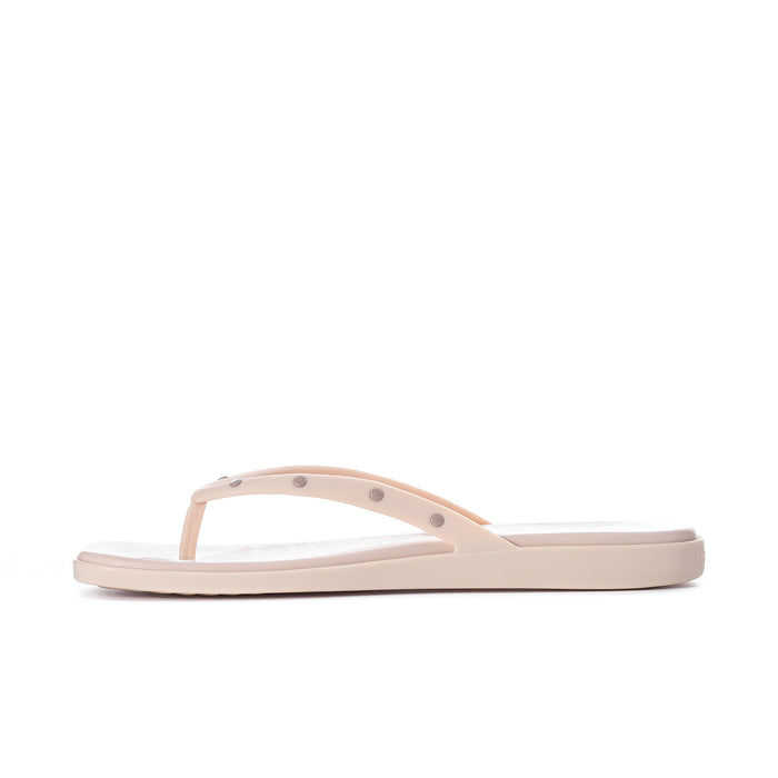Women's light pink flip-flops with thong strap and flat rubber base