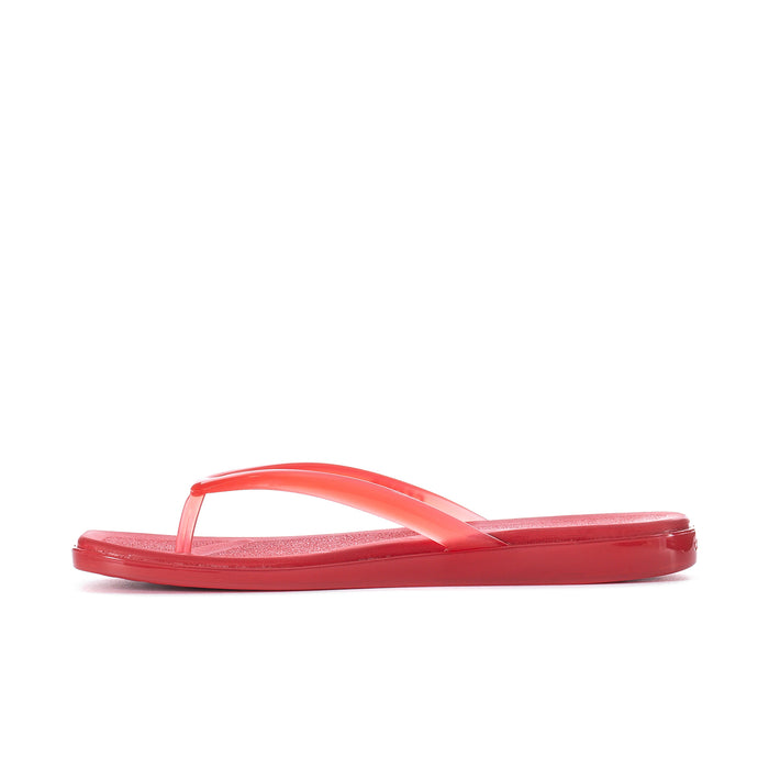 Red jelly Crocs flip-flop sandal with curved toe-thong strap and low-profile sole