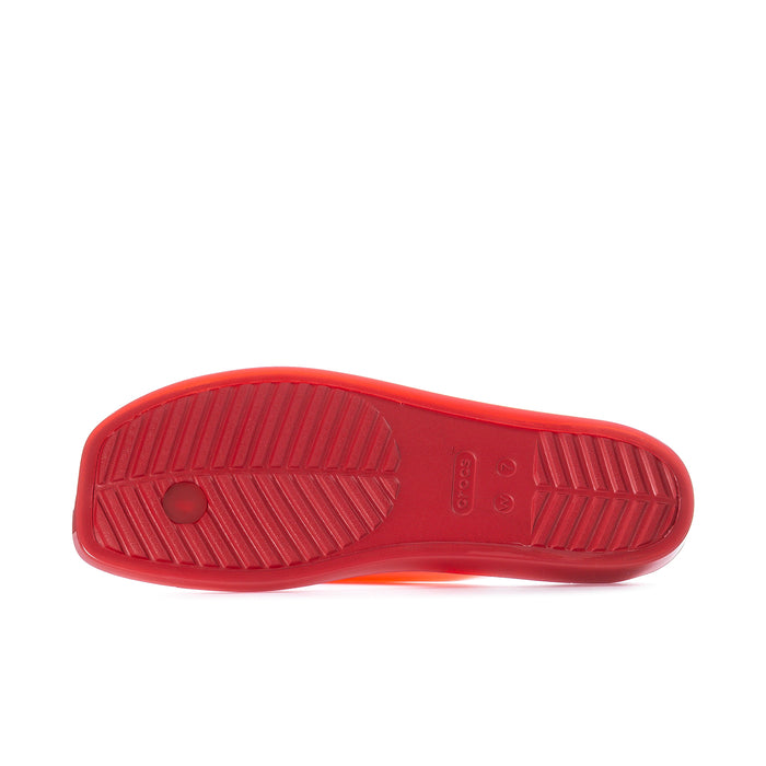 Red jelly flip-flop outsole with textured tread and embossed logo details
