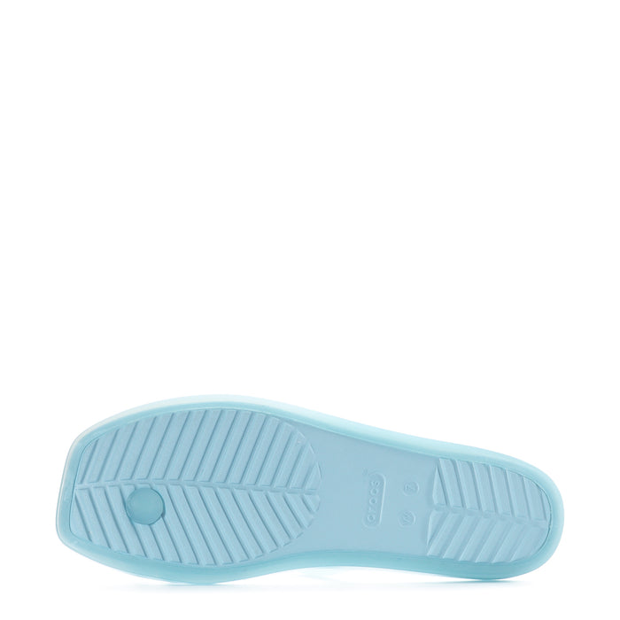 Sky blue slide sandal outsole with textured traction pattern
