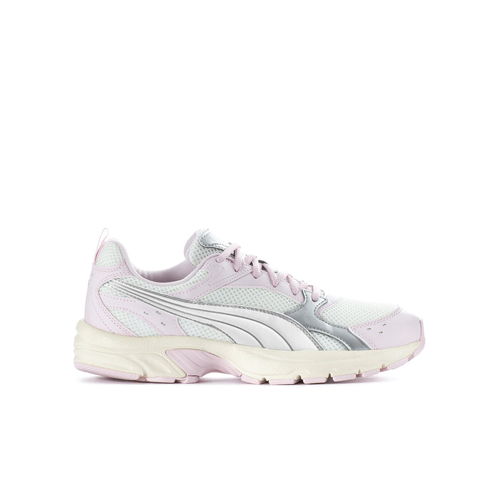 Youth low-top sneakers in cream, silver-gray, and pastel pink with lace-up design