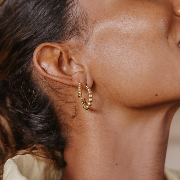 Recycled Silver Mini Beaded Baba Hoops - Gold
