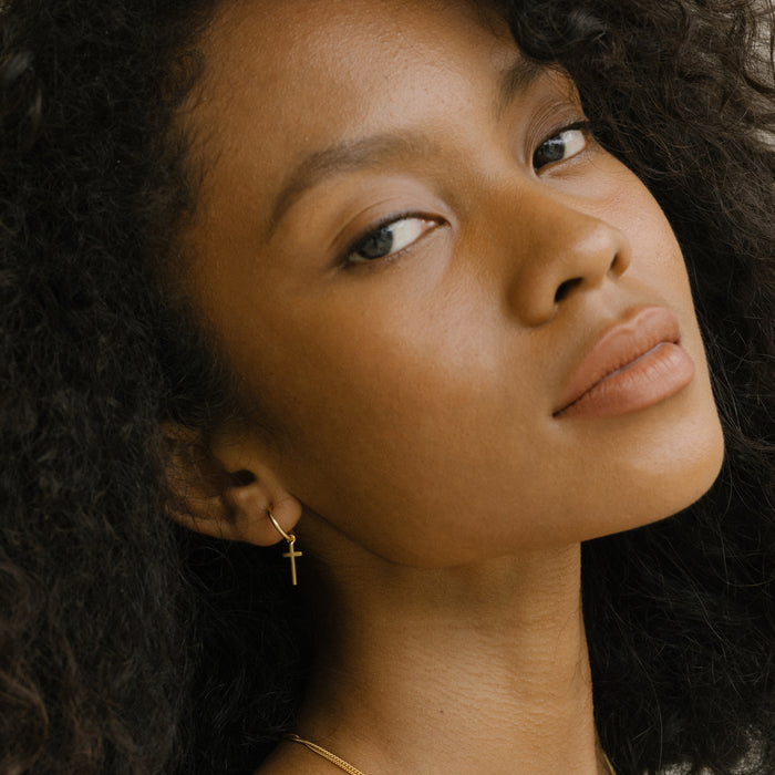 Mini Cross Charm Hoop Earrings sustainable jewellery