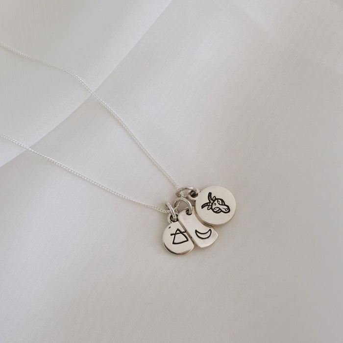 Mini Moon Rectangle Charm - Recycled Silver