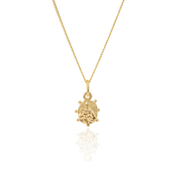 Gold necklace with a turtle pendant on a white background