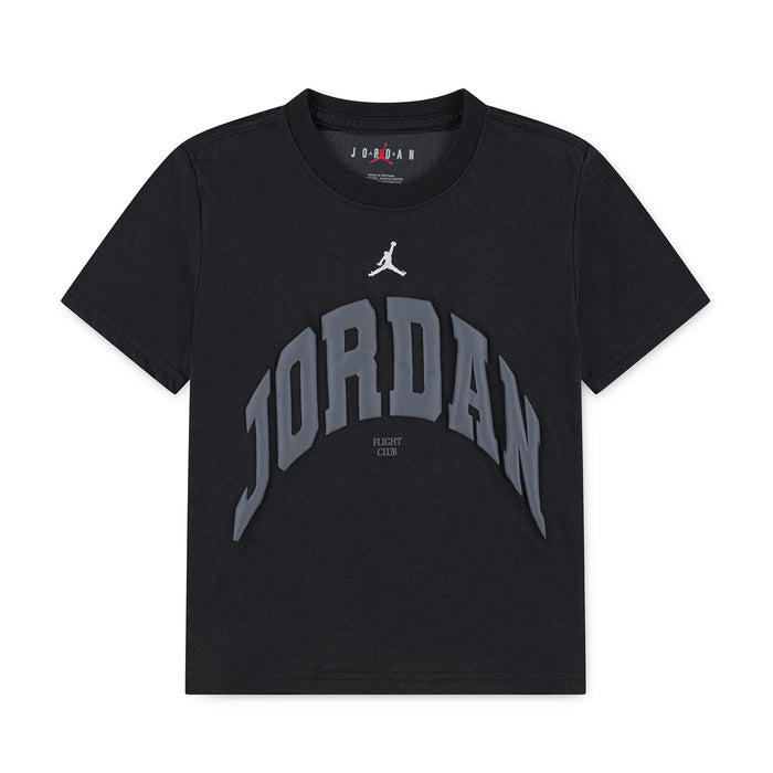 Youth black T-shirt with Air Jordan graphic and Flight Club text on front