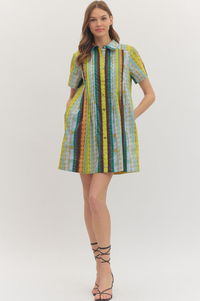 Entro Mod Dots Dress featuring a stylish dotted pattern and a flattering fit, perfect for casual or semi-formal occasions.