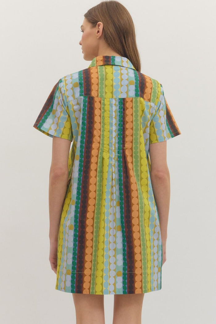 Back view of Entro Mod Dots Dress featuring a stylish dotted pattern and fitted silhouette, perfect for casual or semi-formal wear.