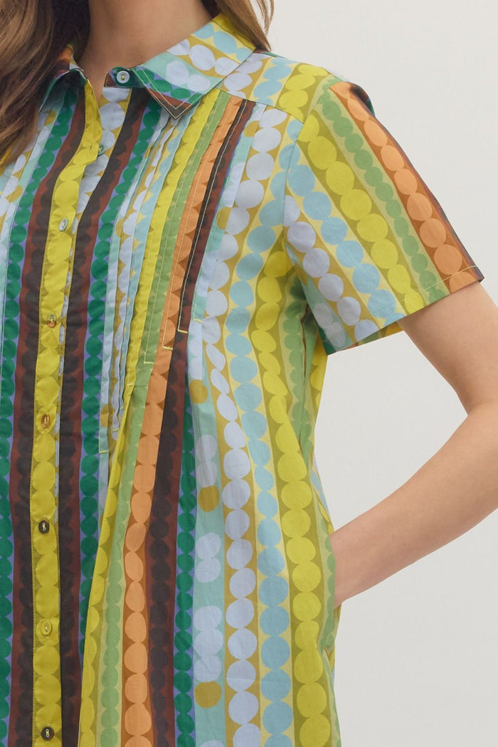 Entro Mod Dots Dress showing long sleeves and stylish polka dot pattern on a fashionable dress.