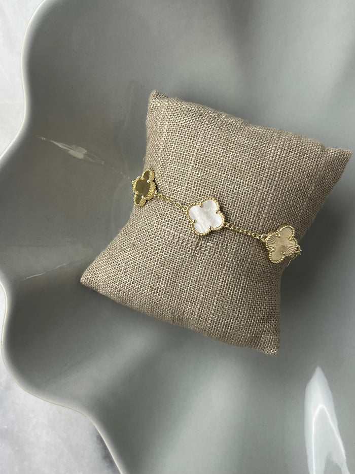 Mother of Pearl and Gold Clover Bracelet