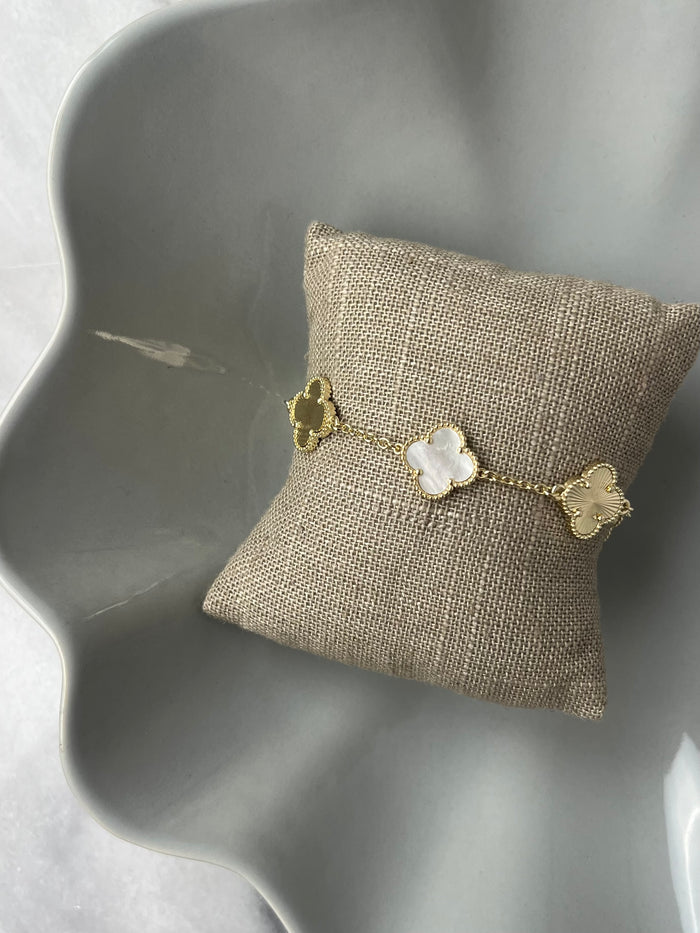 Mother of Pearl and Gold Clover Bracelet
