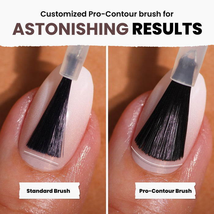 Discover the precise results of LONDONTOWN's Natural Charm nail polish with our comparison between a standard brush and a pro-contour brush, featuring vegan, cruelty-free options for an ethical beauty choice.