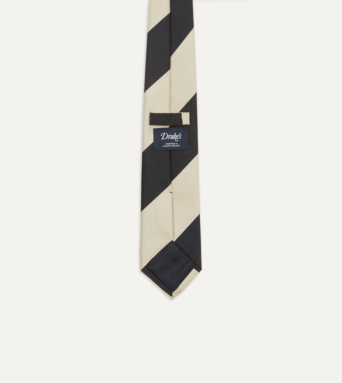 Navy and Ecru Broad Stripe Silk Tipped Tie