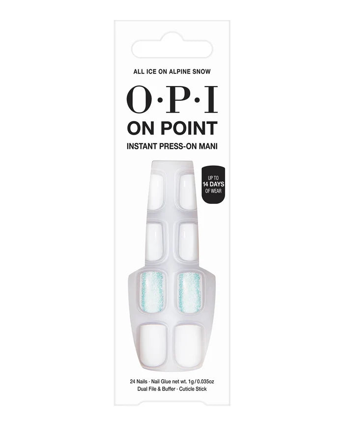 OPI On Point 24 Nails + Nail Glue 1g + Dual File& Buffer All Ice On Alpine Snow اظافر صناعية