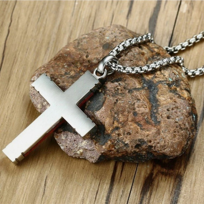 Osmund Rosewood and Stainless Steel Cross Necklace