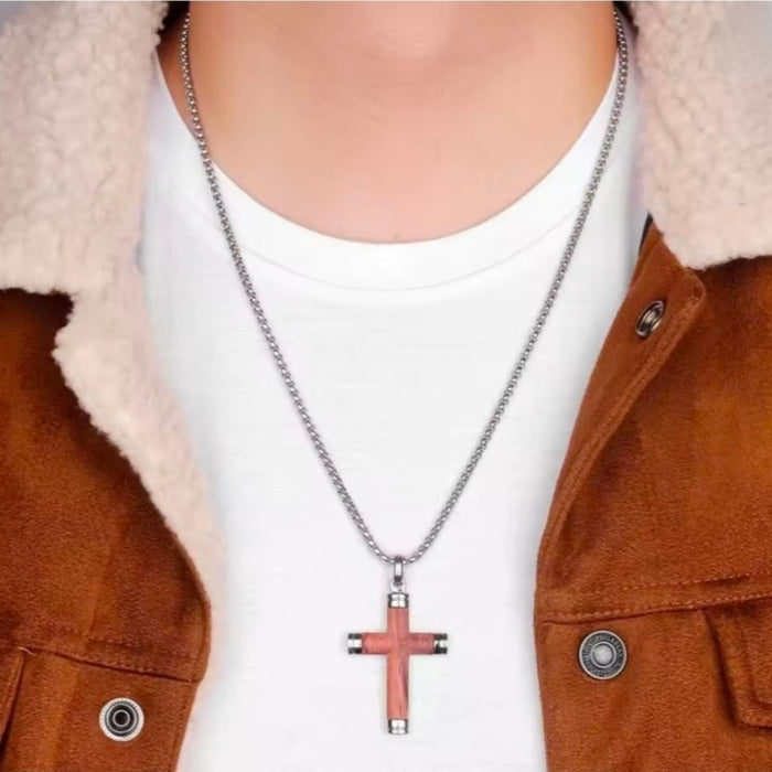 Osmund Rosewood and Stainless Steel Cross Necklace