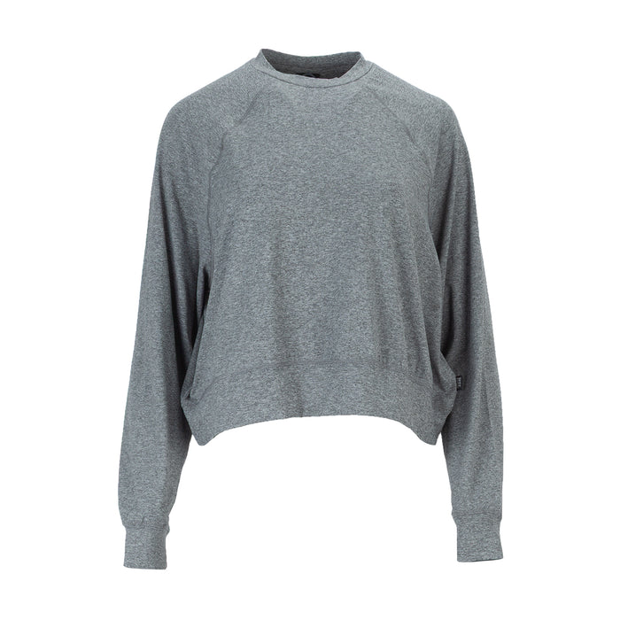 Charcoal heather oversized long-sleeve top, crew neck, ribbed cuffs and hem