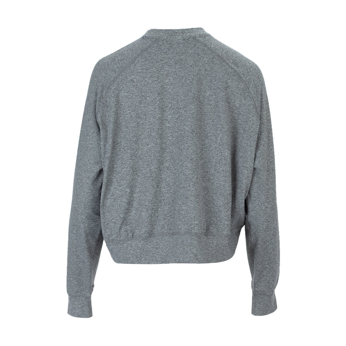 Charcoal heather oversized long-sleeve top back view, crew neck, ribbed cuffs