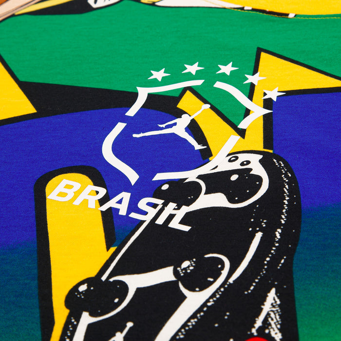 Youth goalie T-shirt close-up with goalie graphic, Brasil text, and stars