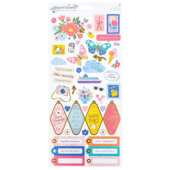 Paige Evans - Cardstock Stickers 6"X12" - 81/Pkg - Adventurous. Stickers are the perfect finishing touch to any crafting project and these foil stickers will add just the right amount of glam! Available at Embellish Away located in Bowmanville Ontario Canada.
