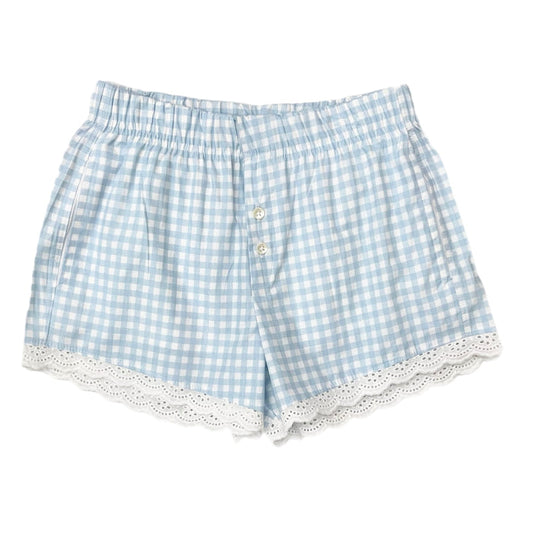 Paper Flower Gingham Lace Boxer Short-Blue