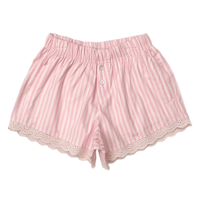 Paper Flower Striped Lace Boxer Shorts-Pink