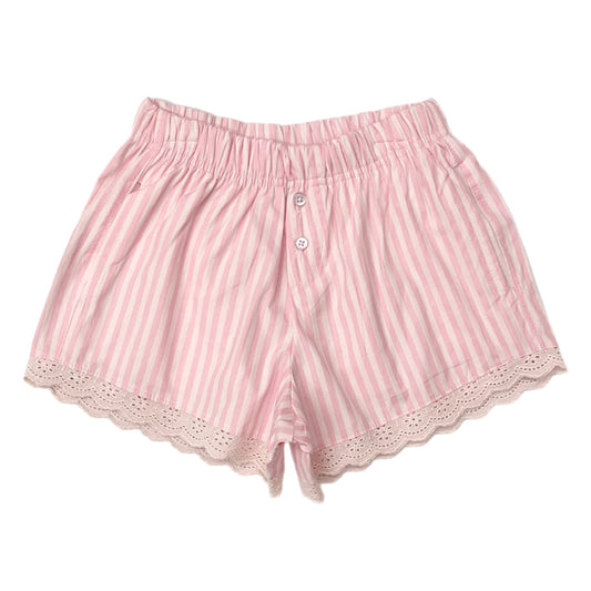 Paper Flower Striped Lace Boxer Shorts-Pink
